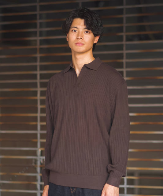 【Lサイズ】ニットポロ (ブラウン)