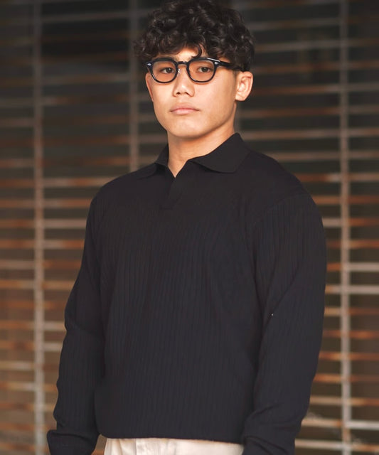 【Mサイズ】ニットポロ (ブラック)