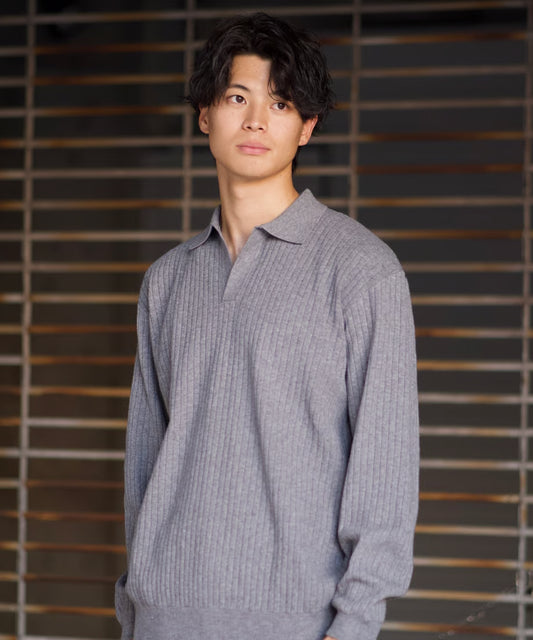 【Lサイズ】ニットポロ (グレー)