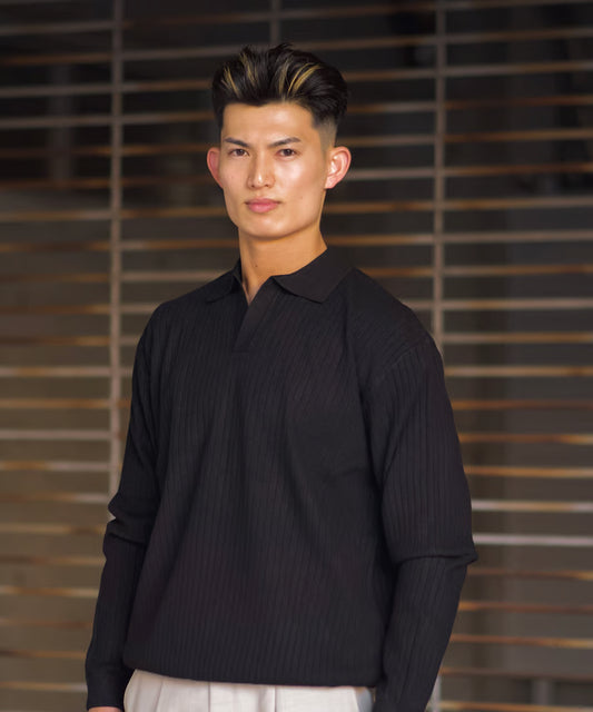 【Lサイズ】ニットポロ (ブラック)